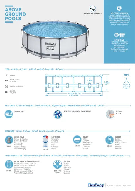 PISCINE BESTWAY POWER STEEL OVALE 4,27X2,50X1,00